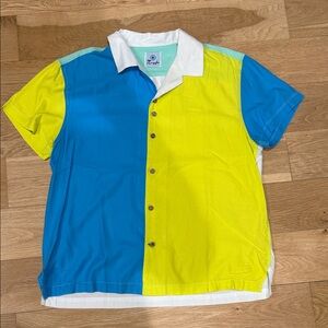 Two-Tone Blue and Yellow Button Up Shirt